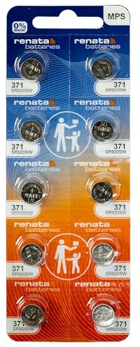 Renata 371 SR920SW Batteries - 1.55V Silver Oxide 371 Watch Battery (10 Count)
