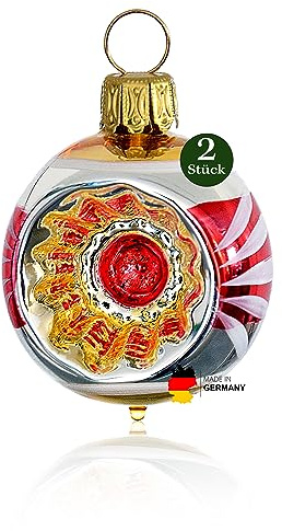 Thüringer Weihnacht 52-032 Christbaumkugel mit Reflex, 4 cm, Nostalgie-Stil, rot/Gold, 2 Stück