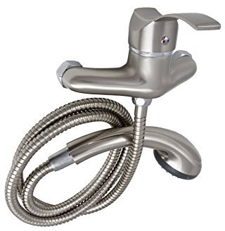 Hochwertige Designer Badarmatur-Hochdruckarmatur-Einhebelmischer-Duscharmatur-Badarmatur-Aufputzarmatur mit Schlauch und Brausekopf-Zweilocharmatur-Farbe:-Edelstahl satiniert-Modell:ARGO INOX -Kuchinox-BKA241ED