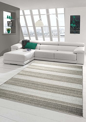 Traum Teppich Sisal Optik Küchenteppich moderner Läufer Flachgewebe gestreift in grau beige Größe 160x220 cm