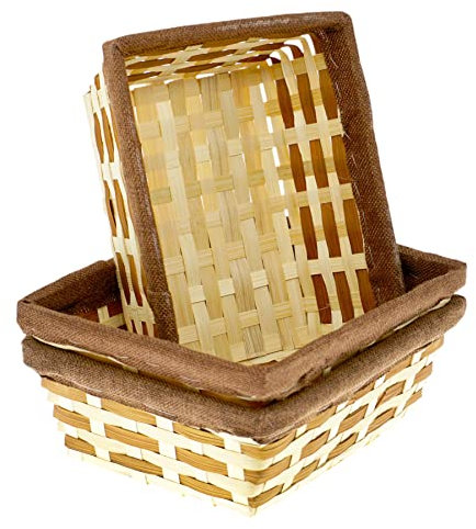 Lashuma 3 TLG. Körbchen Set geflochtene Bambuskörbchen, Flacher Füllkorb Größe: 28x22x9 cm, Präsent Spankorb Natur