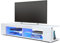 Vladon Mueble TV Movie, Cómoda TV con 4 Compartimentos Abiertos y Franjas Decorativas, Blanco Mate/Blanco de Alto Brillo, incluida la iluminación LED Azul (134 x 29 x 39 cm)