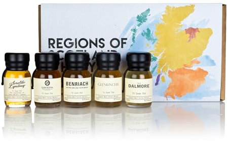 Drinks by the Dram Regions of Scotland Whisky Tasting Set - 5 x 3cl Drams of Scotch Whisky - Whisky Gift Set Featuring Peated Islay Whisky and Single Malt Whisky