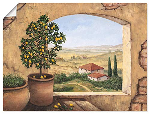 ARTLAND Wanddeko Poster & Kunstdrucke Wandposter 80x60 cm Fensterblick Fenster Toskana Italien Landschaft Aussicht Malerei T5ZG