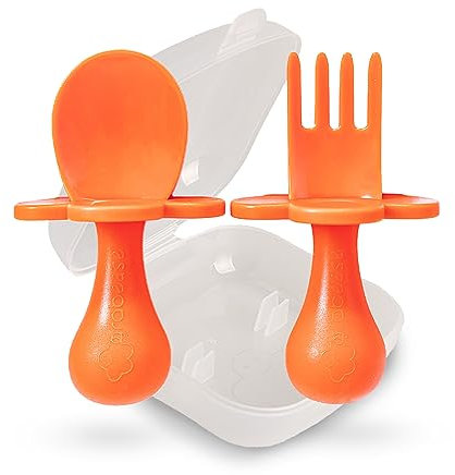 Grabease Argenterie pour tout-petit Cuillères et fourchettes pour bébé Argenterie pour bébé et cuillères, sans BPA et sans phtalate pour bébé et tout-petit, 1 ensemble, Orange