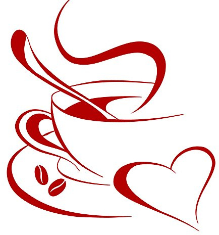 Grandora Wandtattoo Kaffetasse Herz I rot (BxH) 30 x 34 cm I Kaffee Tasse Bohnen selbstklebend Küche Aufkleber Wandaufkleber Wandsticker W3040