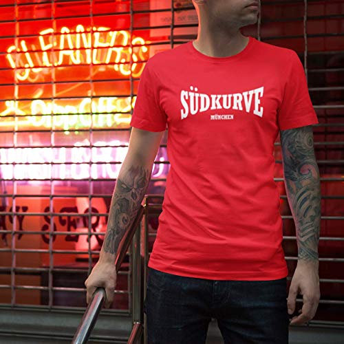 World of Football Herren T-Shirt Rundhals Crewneck Bayern Südkurve München rot - XL