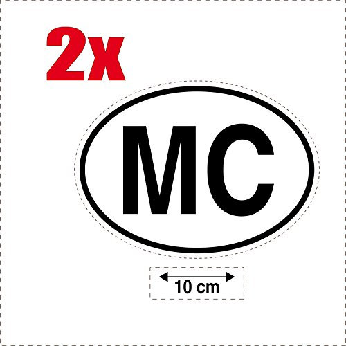 Aufkleber, MC (Monaco), Oval, Länderkennzeichen, Auto/Motorrad, 2 Stück