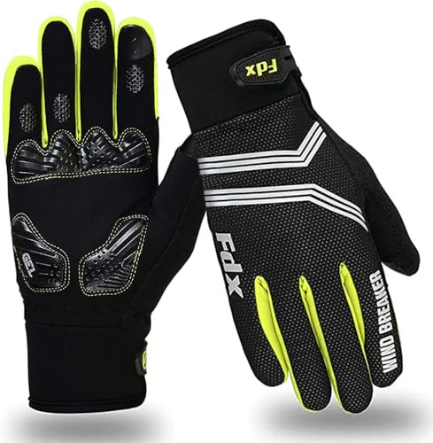 FDX Guanti Ciclismo Invernali Termici Touchscreen Uomo Donna Guanti Bici Antivento e Impermeabili con Palmo Antiscivolo Imbottito Guanti MTB e Road Bike per Inverno (Yellow, M)