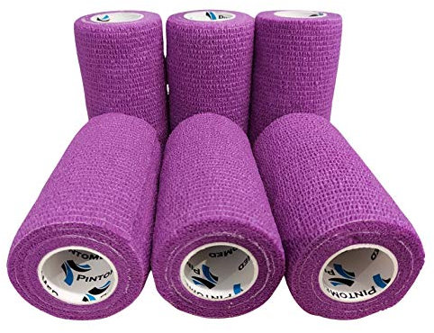 PintoMed Bandage Cohésif - Violet - 6 Rouleaux x 10 cm x 4,5 m adhésif Flexible Bandages, Premiers Secours Sports Wrap Bandage