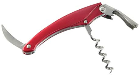 Fackelmann 49731 Tire-bouchon limonadier, tire-bouchon, tire-bouchon rouge, décapsuleur, ABS, Acier inoxydable, Rouge métallisé, 11 cm