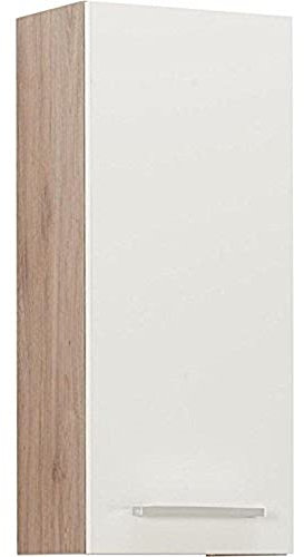 Pelipal Badezimmer Hängeschrank Quickset 380 in Weiß Glanz/Sanremo Eiche Terra, 30 cm breit | Bad Wandschrank mit 1 Tür und 2 Einlegeböden