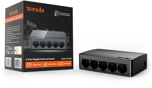 Tenda SG105 Gigabit Ethernet Unmanaged Network Switch (10/100/1000) Black Switch - Network Switch (Unmanaged, Gigabit Ethernet (10/100/1000), Full Duplex)