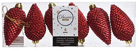 Christbaumschmuck Zapfen Kunststoff 8 x 4,5 cm 6 Stück Anhänger rot