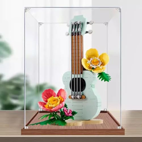 Acryl-Displaybox für Lego 31156 Tropische Wind-Ukulele, transparente, staubdichte Displaybox, kompatibel mit Lego 31156 Bauset (Modell nicht im Lieferumfang enthalten) (Holzsockel 2 mm)