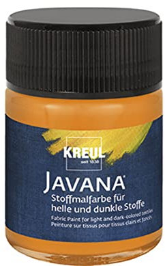 KREUL 91958 - Javana Stoffmalfarbe für helle und dunkle Stoffe, 50 ml Glas orange, brillante Farbe auf Wasserbasis, pastoser Charakter, zum Stempeln und Schablonieren, nach Fixierung waschecht