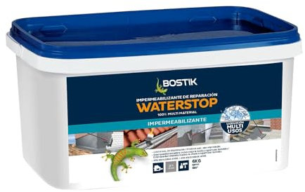 BOSTIK Waterstop Impermeabilizante de Reparación Gris - Estanqueidad Inmediata, Superficies Húmedas o Secas, sin Imprimación, Multimaterial, Fácil de Aplicar, Interior y Exterior, Bote 6 kg