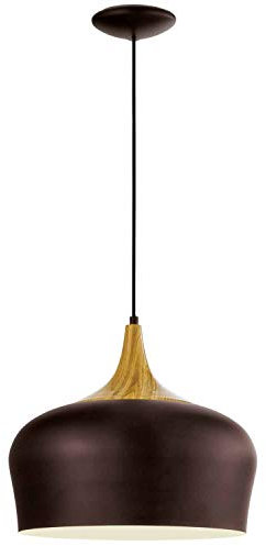 EGLO Pendelleuchte Obregon, 1 flammige Hängelampe, Hängeleuchte aus Metall in Braun, Creme und Holz in Eiche, Esstischlampe, Wohnzimmerlampe hängend mit E27 Fassung