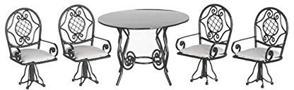 Melody Jane Puppenhaus Schwarz Schmiedeeisen Patio Set Tisch Stühle Miniatur Gartenmöbel