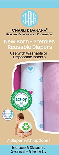 Charlie Banana Windeln mit drei wiederverwendbar Einsätze für Mädchen, XS, 3-teilig