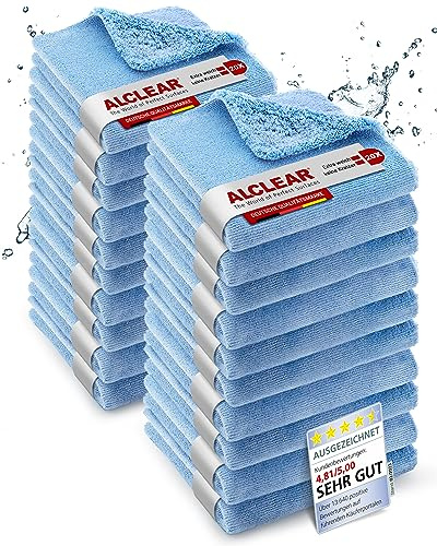 ALCLEAR Poleringsdukar 2-sidig allround för bil motorcykel och polermaskin, detaljerat mikrofiber polerduk set, 20-pack, absorberande 40 x 40 cm blå