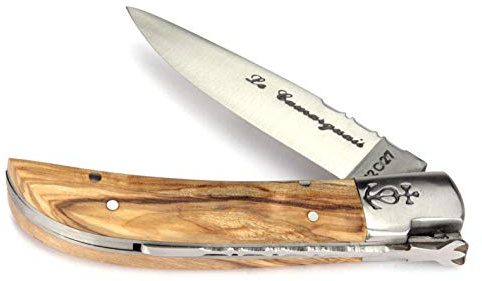 Le Camarguais 10 cm Taschenmesser 20004 - Griffschalen Olivenholz - Klinge 9 cm Stahl 12C27-1 Backe