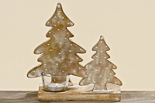 BOLTZE Windlicht Teelicht Holz Glas Tannenbaum Weihnachten Wichtelgeschenk Advent 20x10x30 cm