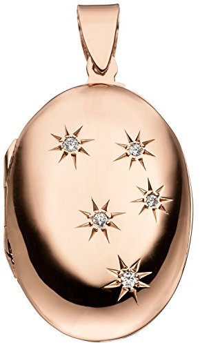 Jobo Damen Medaillon oval für 2 Fotos 925 Silber rotgold vergoldet 5 Zirkonia zum Öffnen