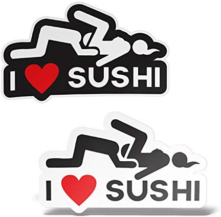 erreinge Sticker x2 I Love Sushi DX e SX Bianco E Nero Adesivo Sagomato in PVC per Decalcomania Parete Murale Auto Moto Casco Camper Laptop - cm 12