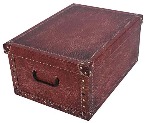 XXL Dekokarton, Aufbewahrungsbox mit Deckel und Griffen. 45 Liter Volumen. Verschiedene Motive (Leder Rot)