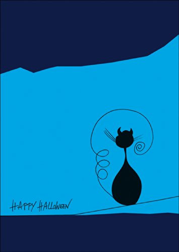 Happy Halloween Klappkarte mit schwarzer Katze auf Seil • auch zum direkt Versenden mit ihrem Text als Einleger.• schaurig schöne Klappkarte für die Nacht des Schauerns