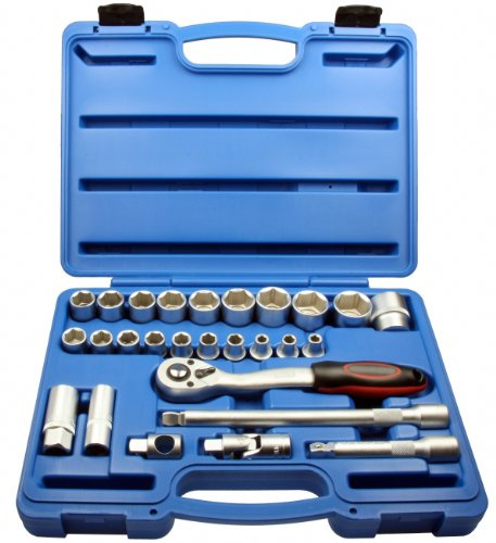 Alkan 1/2 Stecknuss Satz zöllig 27-tlg SAE Inch CV-Stahl | Zöllige SAE/INCH Steckschlüsseleinsätze aus Chrom-Vanadium-Stahl, 1/2 Antrieb, 27-tlg in Kunststoffbox