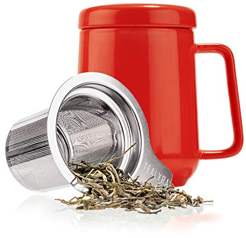 Tealyra - PEAK Keramik-Teekanne 480ml - Red Tea Cup Infuser - 16-ounce - Large Tea High-Fired Ceramic Mug with Lid and Stainless Steel Infuser - Tea-For-One Perfect Set for Office and Home Uses