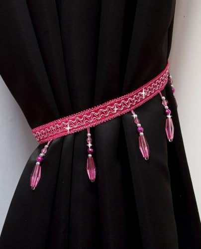 John Aird PAIR (x2) Crystal Beaded Curtain Tie Back (Fuchsia)