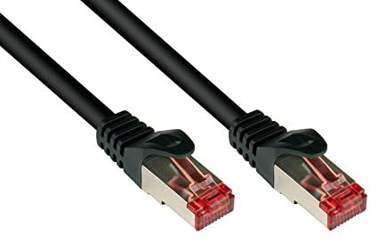 Good Connections - Cable de conexión ethernet de pares trenzados, cat. 5e, LAN, con protección antienganche RNS, SF/UTP, 100 MHz, capacidad gigabit (redes Ethernet 10/100/1000-Base-T), por ejemplo, para paneles de conexión, conmutadores, enrutadores y módems negro Negro 0,15 m
