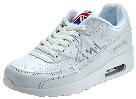 PADGENE Chaussures de Course à Coussin, Tricot Femme Chaussures de Course de Voyage Décontracté, Baskets Course Gym Fitness, Chaussures de Sport de Mode en Plein, A - Blanc Classique, 40 EU