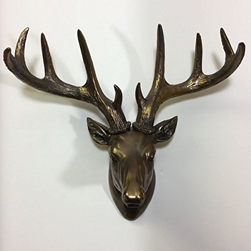 Große Hirschkopf Wanddekoration in bemalter Bronze, Wildtier Inneneinrichtung, einzigartige Geschenkidee, H29 cm