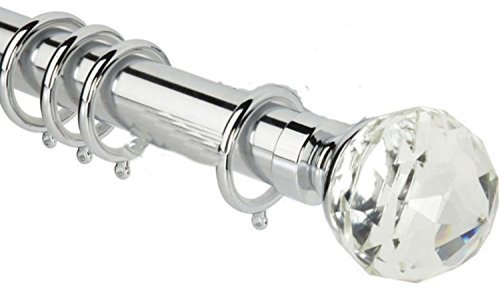 Crystal Metal Curtain Pole, Polished Chrome, Extendible From 120-210cms,