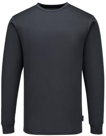 Portwest B133 Thermal Baselayer Top Long Sleeve Moisture Wicking Breathable | Charcoal, Large, Regular Fit, 100% Polyester, Pull-On Design, Ribbed Cuffs, Club Collar, Mandarin Collar, Construction