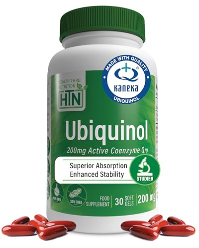 Ubiquinol 200mg as Kaneka QH Reduced CoQ-10 | Stabilized - 3rd Party Tested | Enhanced Bioavailability | Cardiovascular & Mitochondria Function Support | Non-GMO by Health Thru Nutrition (Pack of 30)
