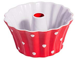 Isabelle Rose - IR5802 - Guglhupf Backform - Keramik - rot mit weißen Punkten 20cm x 20cm x 10.5 cm