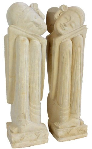 Wuona Objects Sulpturen-Set balinesisches Paar 102 cm Steinfiguren aus Kalkstein