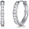 Creolen Ohrringe 925 Sterling Silber mit Zirkonia Sleeper Hoop Earrings Huggie Kreolen Ohrschmuck für Damen, Durchmesser 18 mm - Weiß