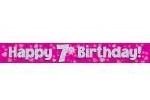 9ft Pink & Silver Hearts Holographic Happy 7th Birthday Banner (2.7m length)