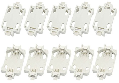 sourcing map 10pcs White Shell CR2032 Surface Mounted Devices Lithium Cell Button Battery Holder Socket