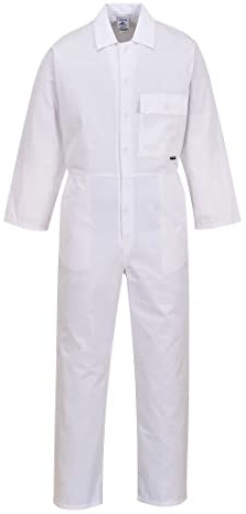Portwest 2802 Standard Coverall Polycotton Concealed Stud Front | White, 2X Large, UPF 40+, Multi Pocket, 245gsm Polycotton, Machine Washable, Durable, Workwear