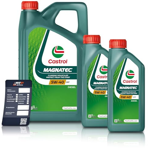 2x 1 L + 5 L = 7 Liter Castrol Magnatec Diesel 5W-40 DPF Motoröl inkl. Castrol Ölwechselanhänger