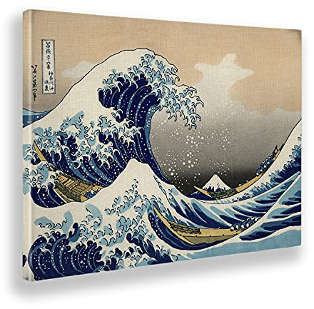 Giallobus - Gemälde - Hokusai - Die große Welle von Kanagawa - Leinwand mit Standardrahmen - 140x100 - Bereit zum Aufhängen - Moderne Gemälde für zu Hause
