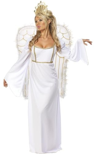Smiffys Angel Costume, White with Dress, Crown & Wings, Christmas Adult Fancy Dress, Angel Dress Up Costumes