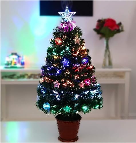 Christmas Concepts® 32 Inch (81CM) Fibre Optic Christmas Trees (Stars, Baubles & Red Base)